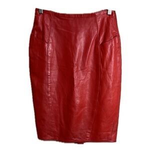 Erez Sz‎ 8 Red Butter Soft Leather Knee-Length Pencil Skirt